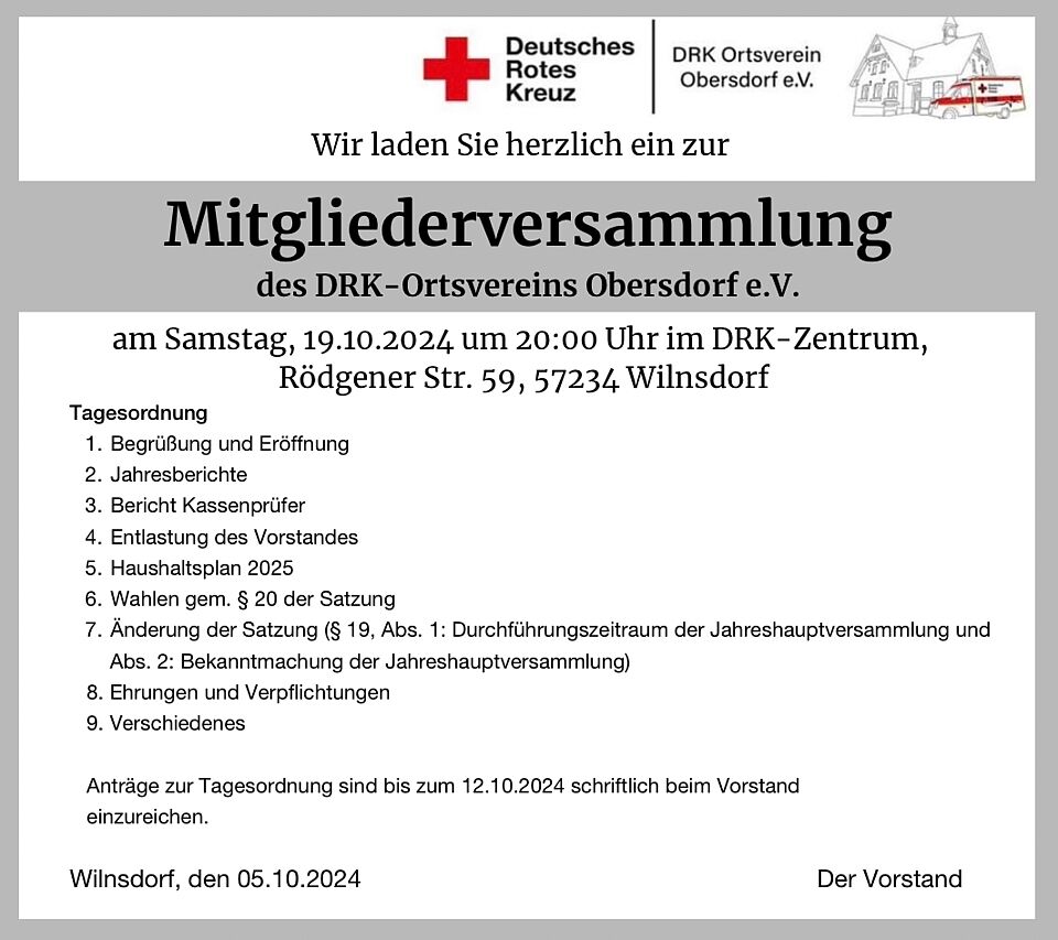 Einladung Mitgliederversammlung 2024